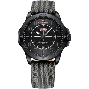 nf9204n b b gy naviforce watch water resistant 30m men black dial fibers gray strap quartz battery analog three hand for dream