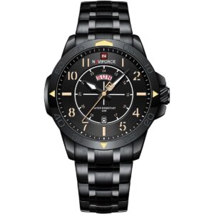 nf9204s b y b naviforce watch water resistant 30m men black dial stainless steel metal strap quartz battery analog three hand for dream