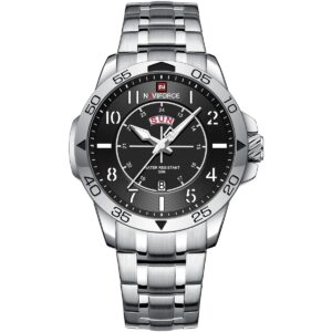 nf9204s s b s naviforce watch water resistant 30m men black dial stainless steel metal silver strap quartz battery analog three hand for dream
