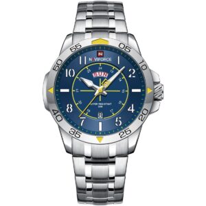 nf9204s s be s naviforce watch water resistant 30m men blue dial stainless steel metal silver strap quartz battery analog three hand for dream