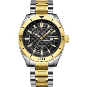 nf9210 g b naviforce watch water resistant 30m men black dial stainless steel metal silver gold strap quartz battery analog three hand for dream