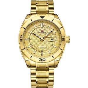 nf9210 g g naviforce watch water resistant 30m men gold dial stainless steel metal golden strap quartz battery analog three hand for dream