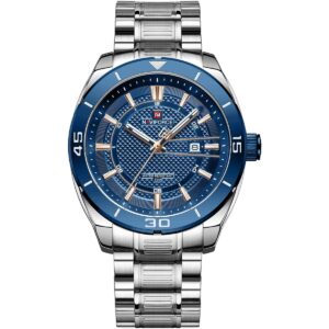 nf9210 s be naviforce watch water resistant 30m men blue dial stainless steel metal silver strap quartz battery analog three hand for dream