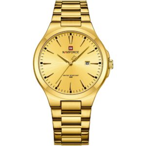 nf9214 g g naviforce watch water resistant 30m men gold dial stainless steel metal golden strap quartz battery analog three hand for dream