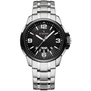 nf9215s s b b naviforce watch men black dial stainless steel metal silver strap quartz battery analog three hand for dream