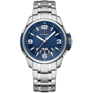 nf9215s s be be naviforce watch men blue dial stainless steel metal silver strap quartz battery analog three hand for dream