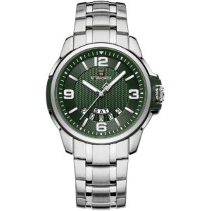 nf9215s s gn gn naviforce watch men green dial stainless steel metal silver strap quartz battery analog three hand for dream