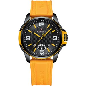 nf9215t b y y naviforce watch men black dial rubber yellow strap quartz battery analog three hand for dream