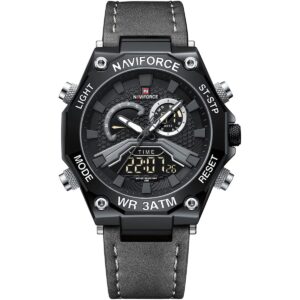 nf9220 b gy gy naviforce watch water resistant 30m men black dial leather gray strap quartz battery digital analog chronograph for dream