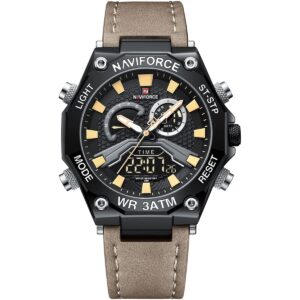 nf9220 b y bn naviforce watch water resistant 30m men black dial leather brown strap quartz battery digital analog chronograph for dream