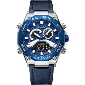 nf9220 s be be naviforce watch water resistant 30m men blue dial leather strap quartz battery digital analog chronograph for dream