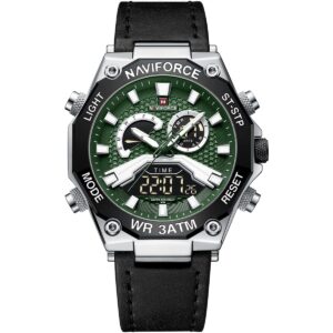 nf9220 s gn b naviforce watch water resistant 30m men green dial leather black strap quartz battery digital analog chronograph for dream