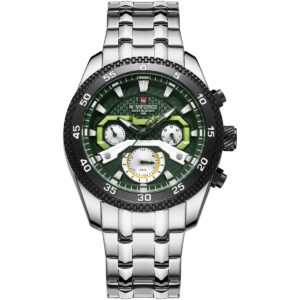 nf9222 s gn naviforce watch water resistant 30m men green dial stainless steel metal silver strap quartz battery analog for dream