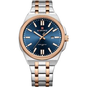 nf9226 s be rg naviforce watch water resistant 30m men blue dial stainless steel metal silver rose gold strap quartz battery analog three hand for dream