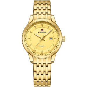 nf9228l g g g naviforce watch water resistant 30m women gold dial stainless steel metal golden strap quartz battery analog three hand for dream