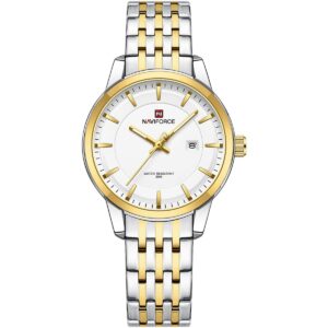 nf9228l s w g naviforce watch water resistant 30m women white dial stainless steel metal silver gold strap quartz battery analog three hand for dream