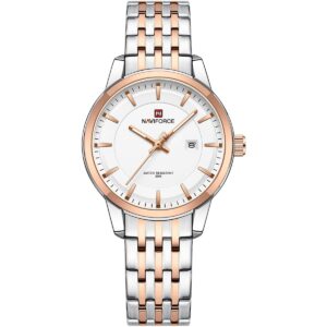 nf9228l s w rg naviforce watch water resistant 30m women white dial stainless steel metal silver rose gold strap quartz battery analog three hand for dream