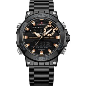 nf9237 b rg b naviforce watch water resistant 30m men black dial metal stainless steel strap quartz battery digital analog chronograph for dream
