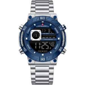 nf9241s s be s naviforce watch wr 3atm chronograph men blue dial metal stainless steel silver strap quartz battery digital for dream