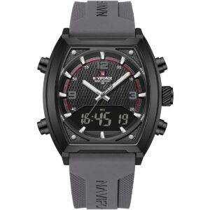 nf9242 b gy gy naviforce watch water resistant 30m men square black dial rubber gray strap quartz battery digital analog three hand for dream