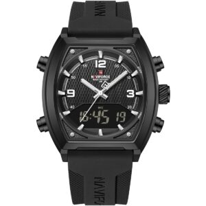 nf9242 b w b naviforce watch water resistant 30m men square black dial rubber strap quartz battery digital analog three hand for dream