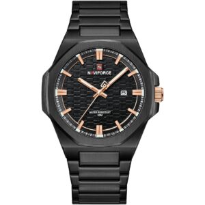 nf9245 b rg b naviforce watch water resistant 30m men black dial metal stainless steel strap quartz battery analog three hand for dream