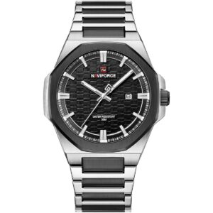 nf9245 s b b naviforce watch water resistant 30m men two tone black dial metal stainless steel silver strap quartz battery analog three hand for dream
