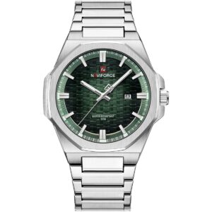 nf9245 s gn s naviforce watch water resistant 30m men green dial metal stainless steel silver strap quartz battery analog three hand for dream