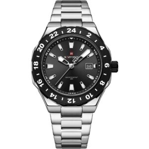 nf9249 s b s naviforce watch water resistant 30m men black dial metal stainless steel silver strap quartz battery analog three hand for dream