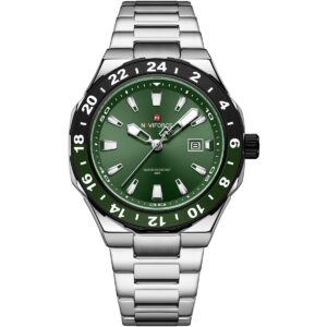 nf9249 s gn s naviforce watch water resistant 30m men green dial metal stainless steel silver strap quartz battery analog three hand for dream