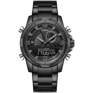 nf9257 b b b naviforce watch wr 3bar men black dial metal stainless steel strap quartz battery digital analog three hand for dream