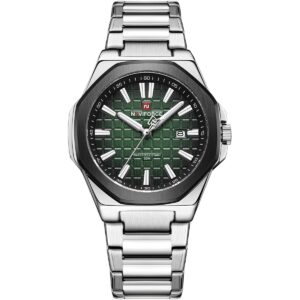 nf9258 s gn s naviforce watch water resistant 30m men green dial metal stainless steel silver strap quartz battery analog three hand for dream