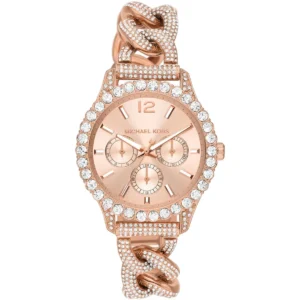 mk4654 michael kors watch women crystals rose gold dial metal stainless steel strap quartz battery analog three hand layton mid