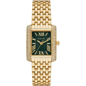 mk4742 michael kors watch women crystals green dial metal stainless steel gold strap quartz battery square analog three hand mini emery