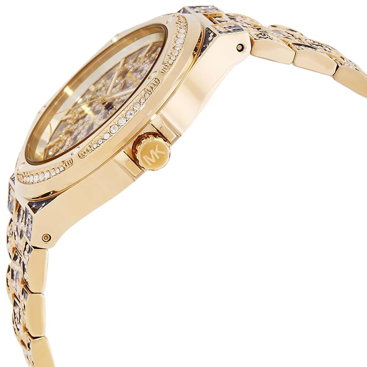 mk7284 michael kors watch women crystals multicolored dial metal stainless steel multi colored strap quartz battery analog three hand lennox 5