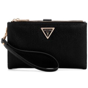 guess black saffiano leather women wristlet wallet organizer gold logo