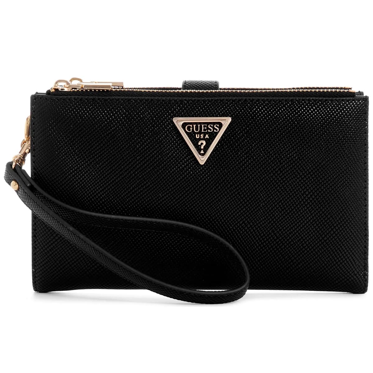 Guess Black Saffiano Leather Women’s Wristlet Wallet Organizer with Gold Hardware | Watches Prime Guess Black Saffiano Leather Women’s Wristlet Wallet Organizer with Gold Hardware | Watches Prime