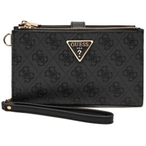 guess logo black women wristlet wallet organizer gold hardware