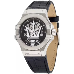 r8821108052 maserati watch men automatic silver dial leather black strap analog three hand potenza
