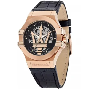 r8821108053 maserati watch men automatic black dial leather strap analog three hand potenza