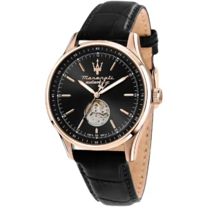 r8821124001 maserati watch men automatic black dial leather strap analog three hand sorpasso