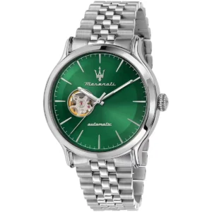 r8823118019 maserati watch men automatic green dial metal stainless steel silver strap analog three hand epoca