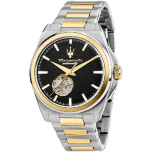 r8823152001 maserati two tone patterned dial watch men automatic black metal stainless steel silver gold strap analog three hand velocita