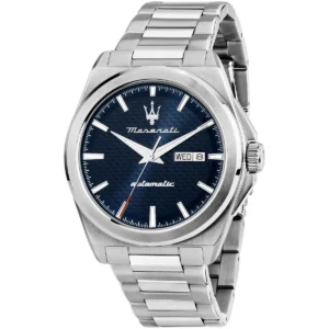 r8823152002 maserati patterned dial watch men automatic blue metal stainless steel silver strap analog three hand velocita