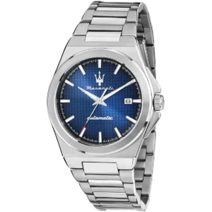 r8823153001 maserati patterned dial watch men automatic blue metal stainless steel silver strap analog three hand velocita
