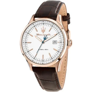 r8851124002 maserati watch men wr 330ft 100m white dial leather brown strap quartz battery analog three hand sorpasso