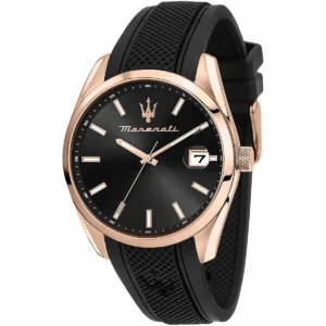 r8851151002 maserati watch men black dial rubber strap quartz battery analog three hand attrazione