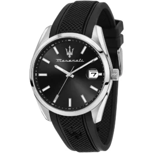 r8851151004 maserati watch men black dial rubber strap quartz battery analog three hand attrazione