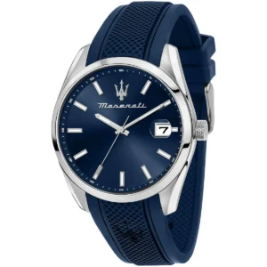 r8851151005 maserati watch men blue dial rubber strap quartz battery analog three hand attrazione
