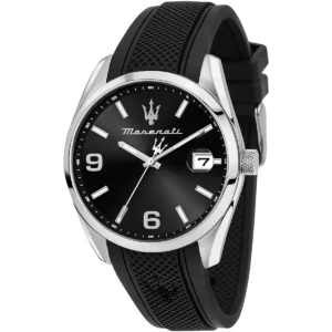 r8851151010 maserati watch men black dial rubber strap quartz battery analog three hand attrazione